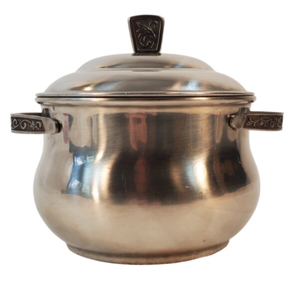 Vintage Stainless Steel Server Pot w/ Scroll Handles Carefree Monterey Holloware - Picture 2 of 7